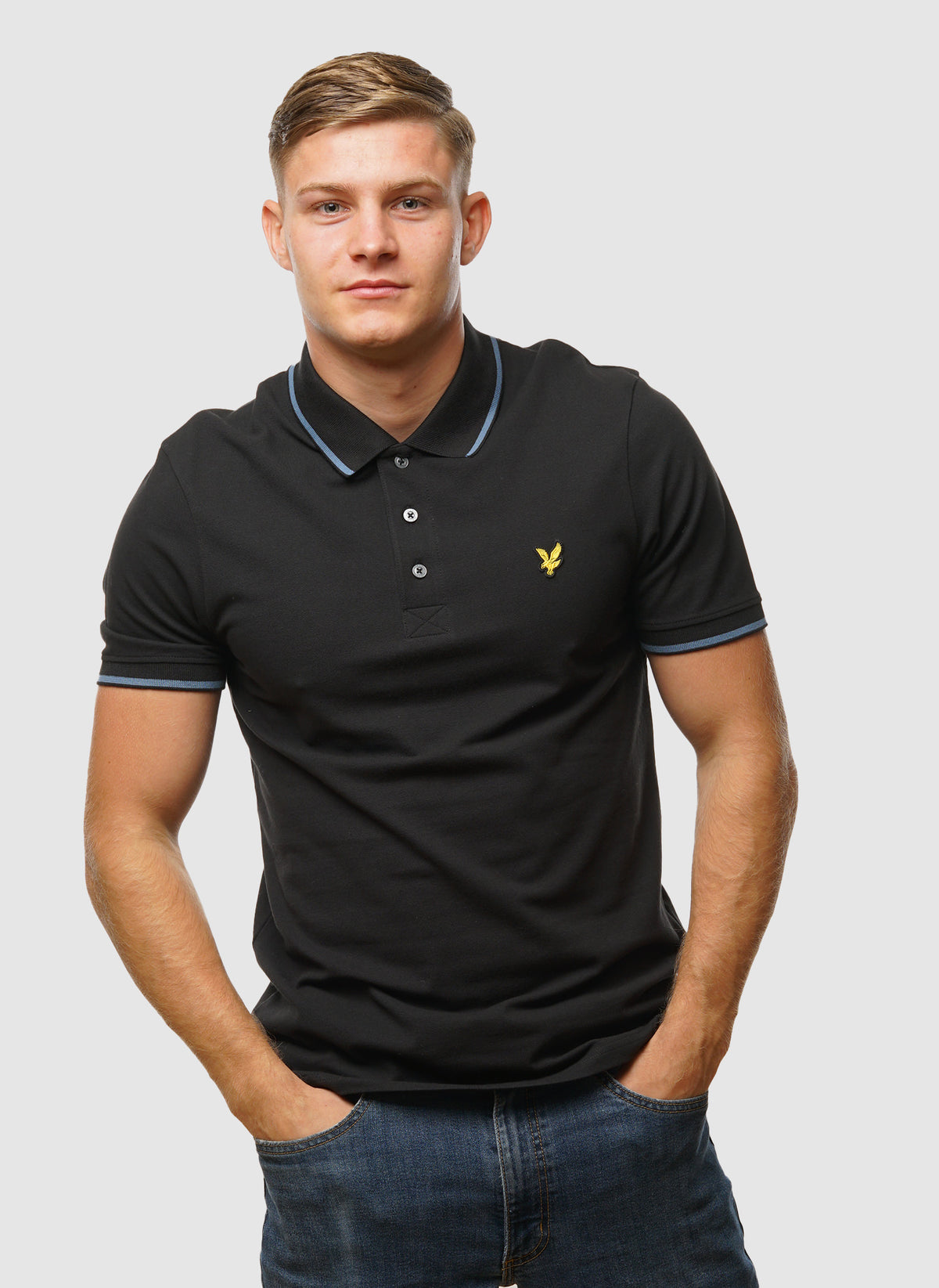Tipped Poloshirt - Black Ice/Ocean Sky