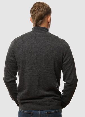 Lambswool Blend Zip Through Cardigan - Charcoal Marl
