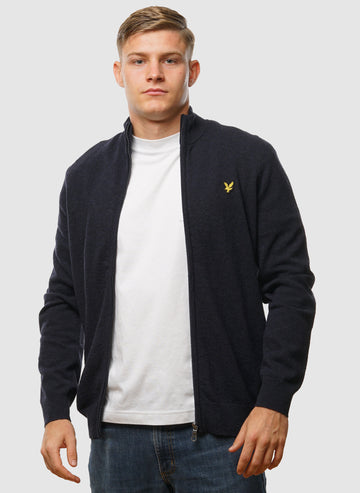 Lambswool Blend Zip Through Cardigan - Dark Navy Marl