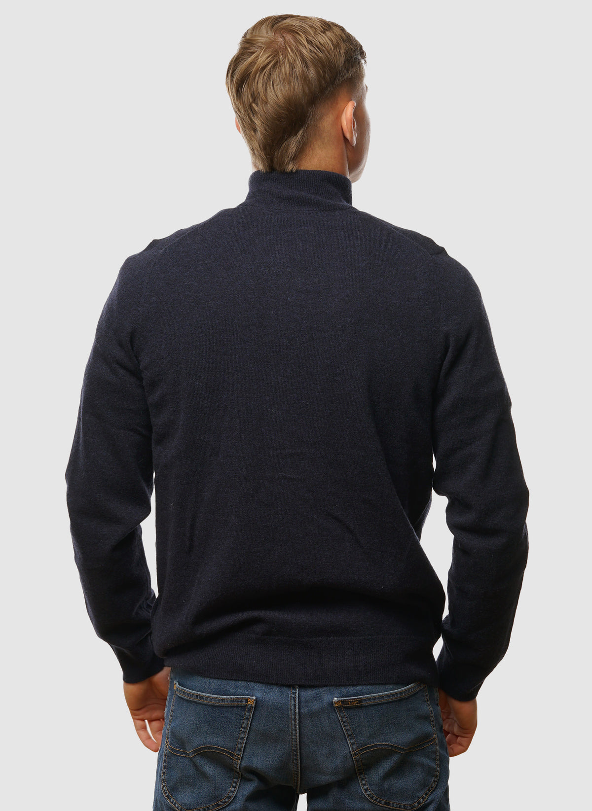 Lambswool Blend Zip Through Cardigan - Dark Navy Marl