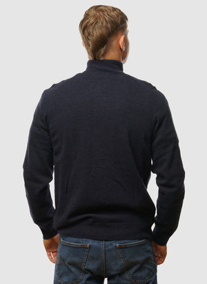 Lambswool Blend Zip Through Cardigan - Dark Navy Marl