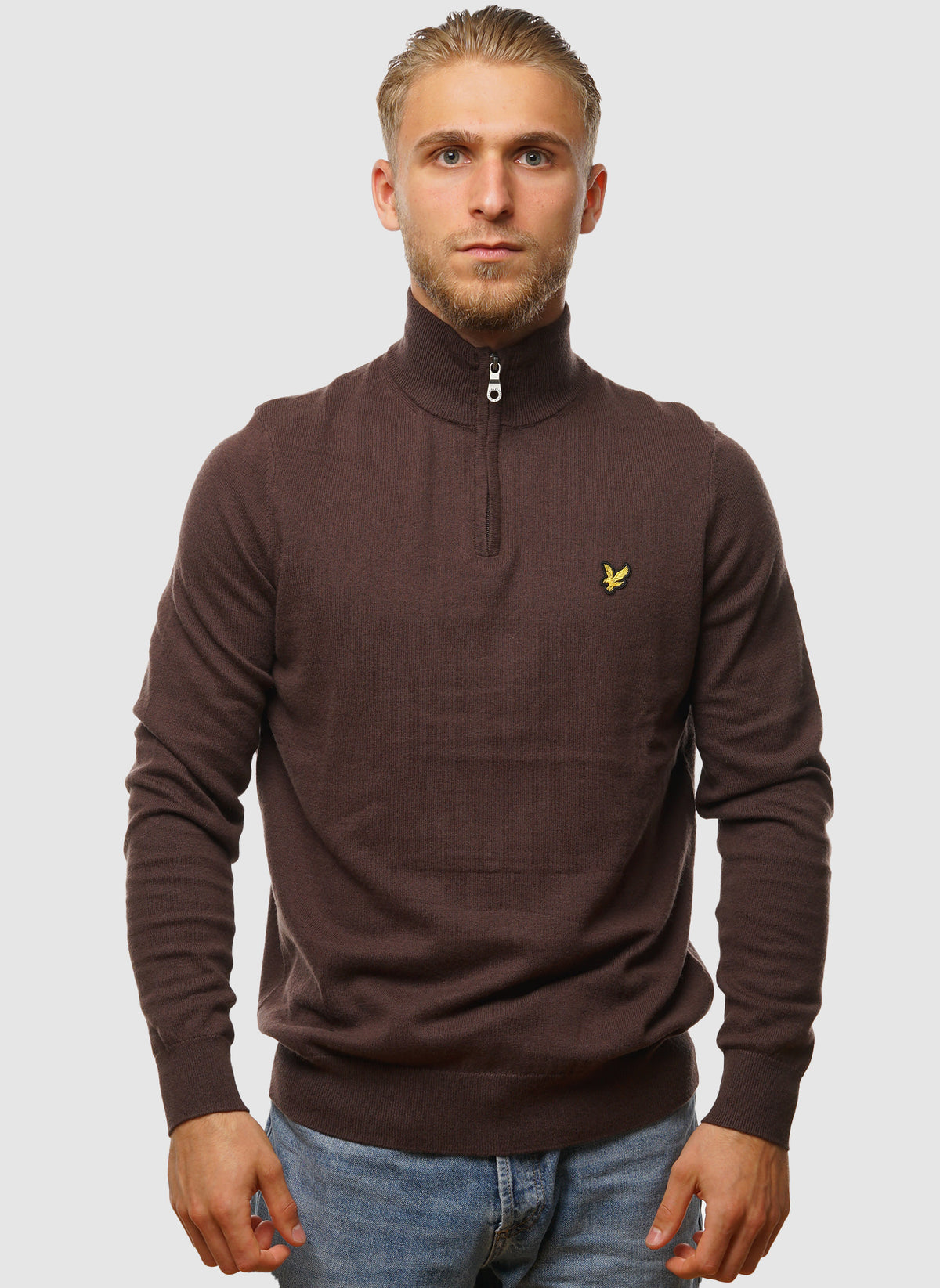 1/4 Zip Cotton Merino Jumper - Espresso