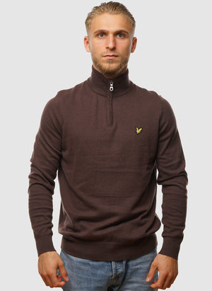 1/4 Zip Cotton Merino Jumper - Espresso