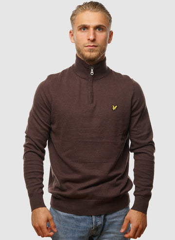 1/4 Zip Cotton Merino Jumper - Espresso