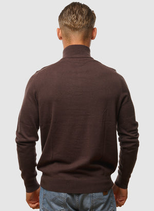 1/4 Zip Cotton Merino Jumper - Espresso