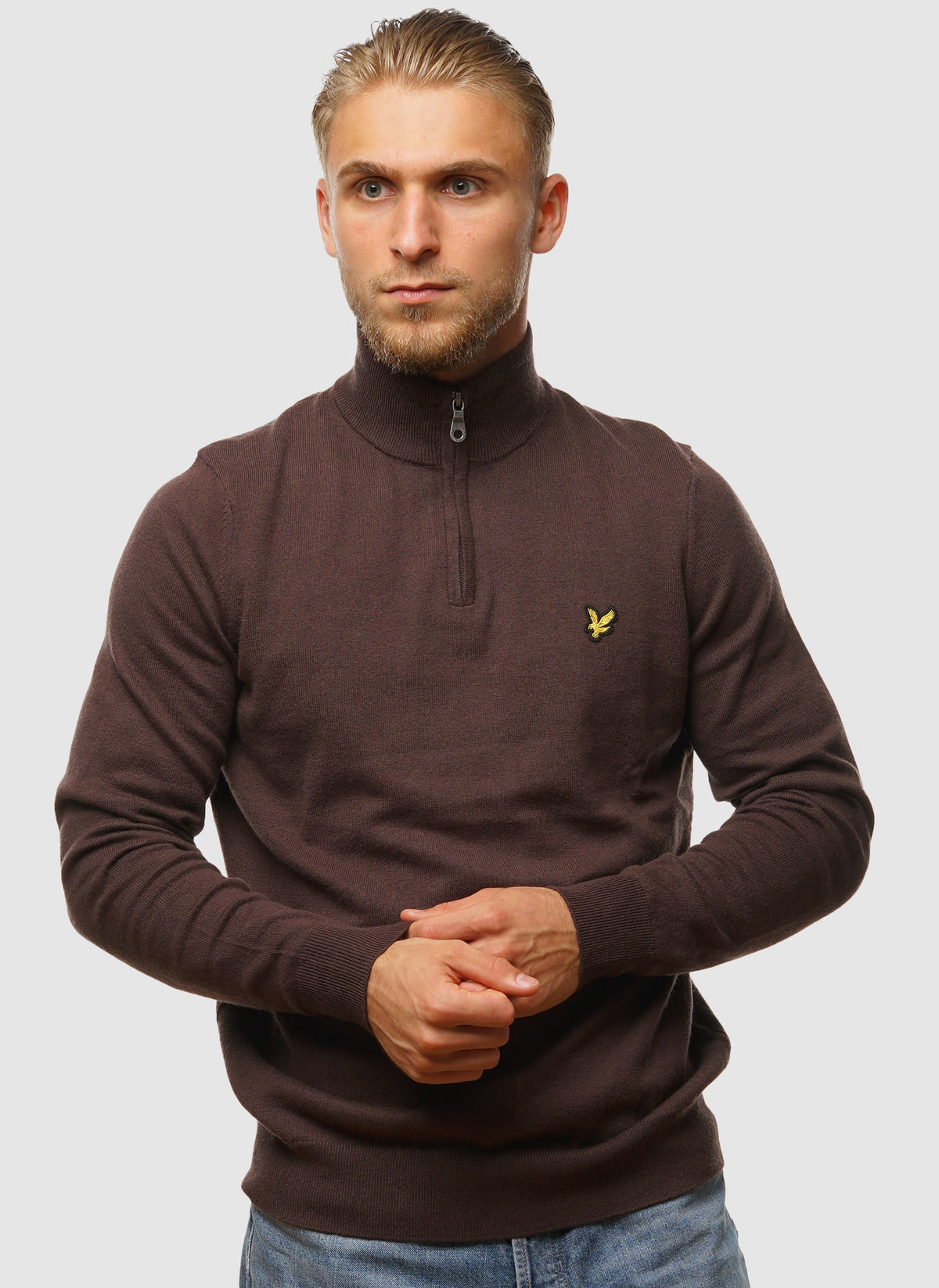 1/4 Zip Cotton Merino Jumper - Espresso