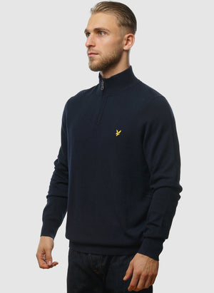 1/4 Zip Cotton Merino Jumper  - Dark Navy