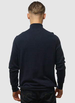 1/4 Zip Cotton Merino Jumper  - Dark Navy