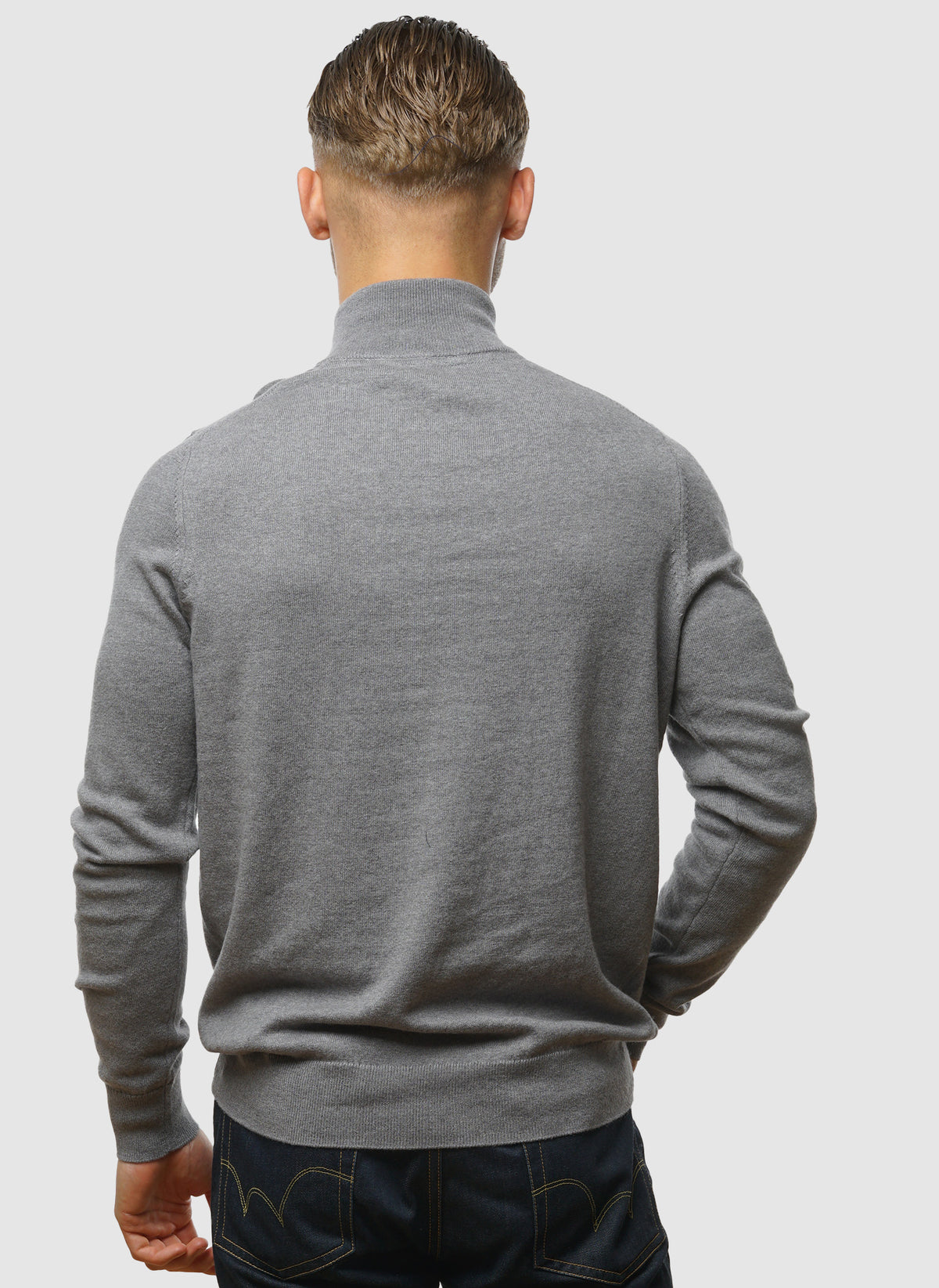 1/4 Zip Cotton Merino Jumper  - Mid Grey Marl