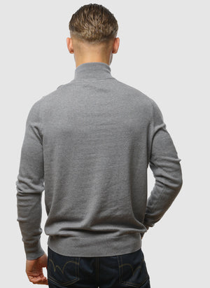 1/4 Zip Cotton Merino Jumper  - Mid Grey Marl
