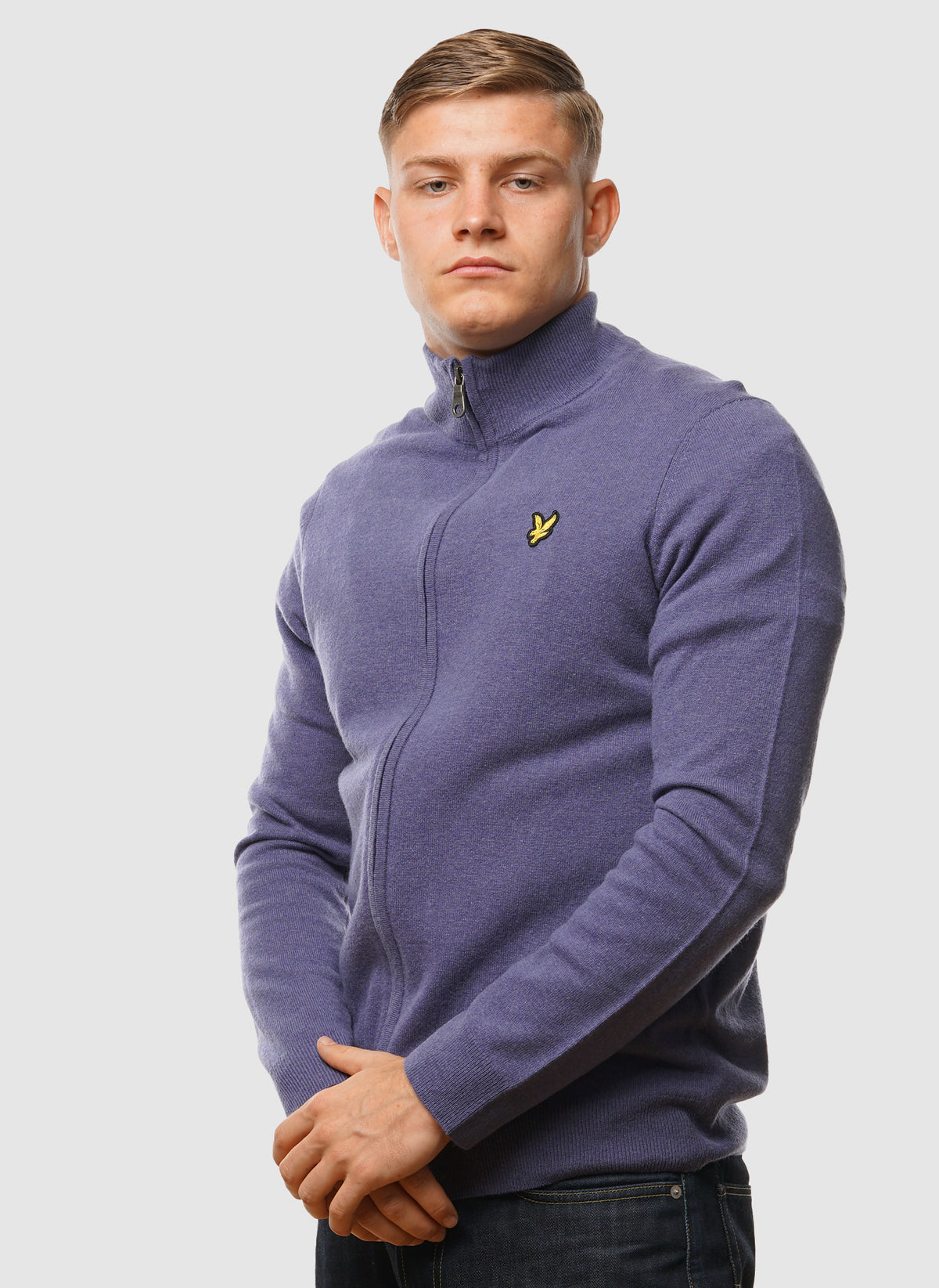 Lambswool Blend Zip Through Cardigan - Greystone Marl