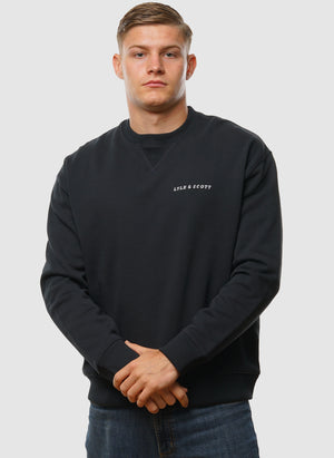 Script Brushback Crew Neck Sweatshirt - Dark Navy