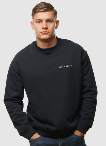 Script Brushback Crew Neck Sweatshirt - Dark Navy