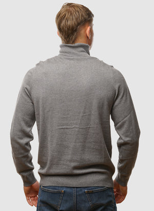 Cotton Merino Turtleneck Jumper - Mid Grey Marl