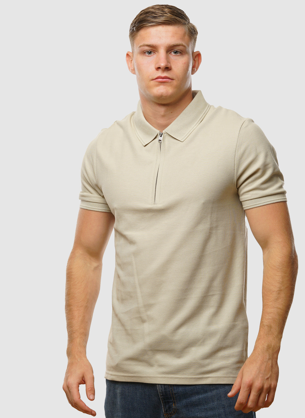Ottoman Half Zip Polo Shirt - Grey Taupe