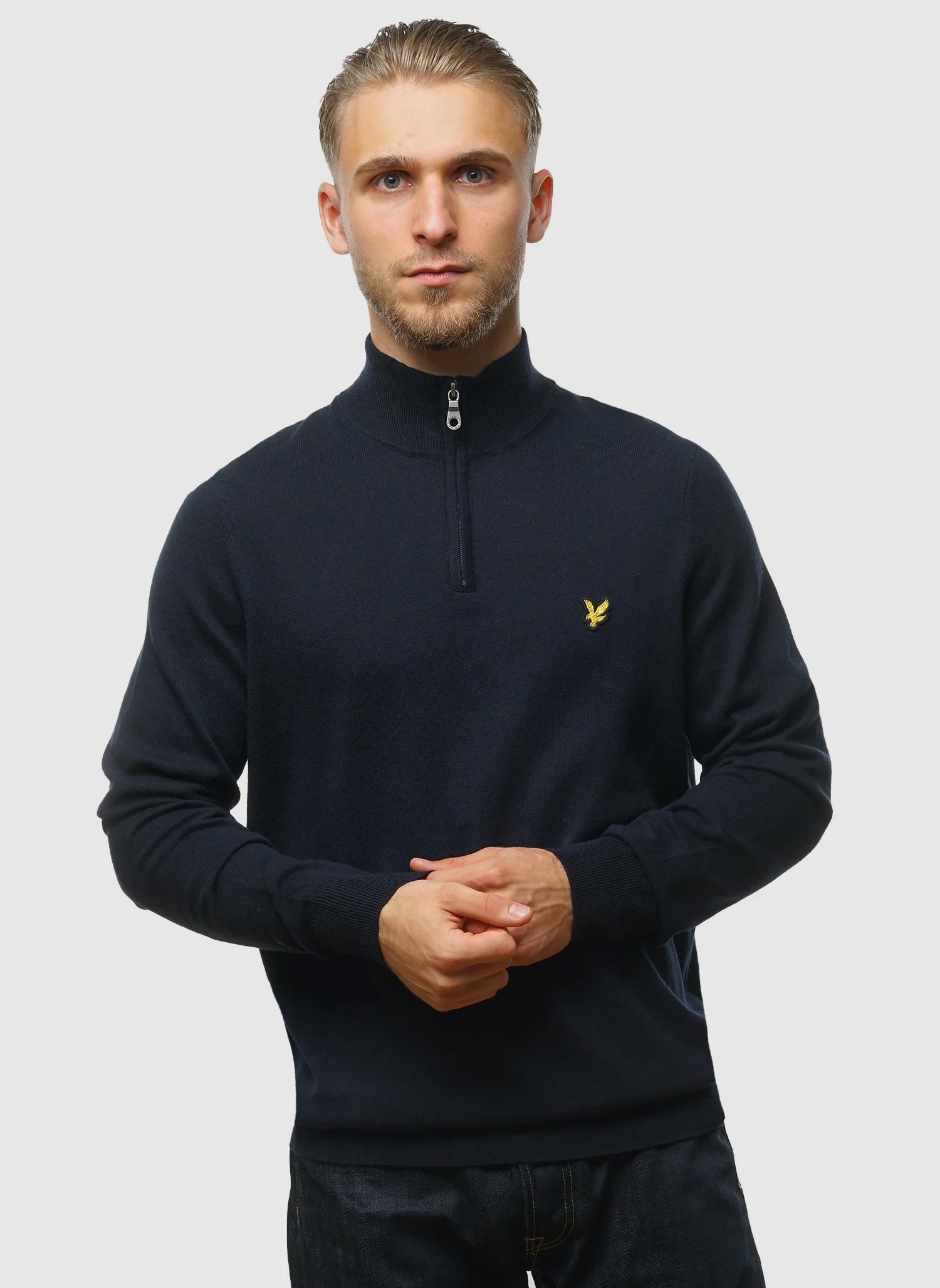 1/4 Zip Cotton Merino Jumper  - Dark Navy