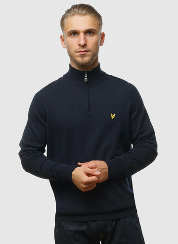 1/4 Zip Cotton Merino Jumper  - Dark Navy