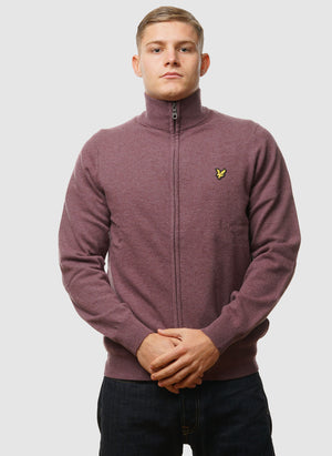 Lambswool Blend Zip Through Cardigan - Highland Mauve Marl