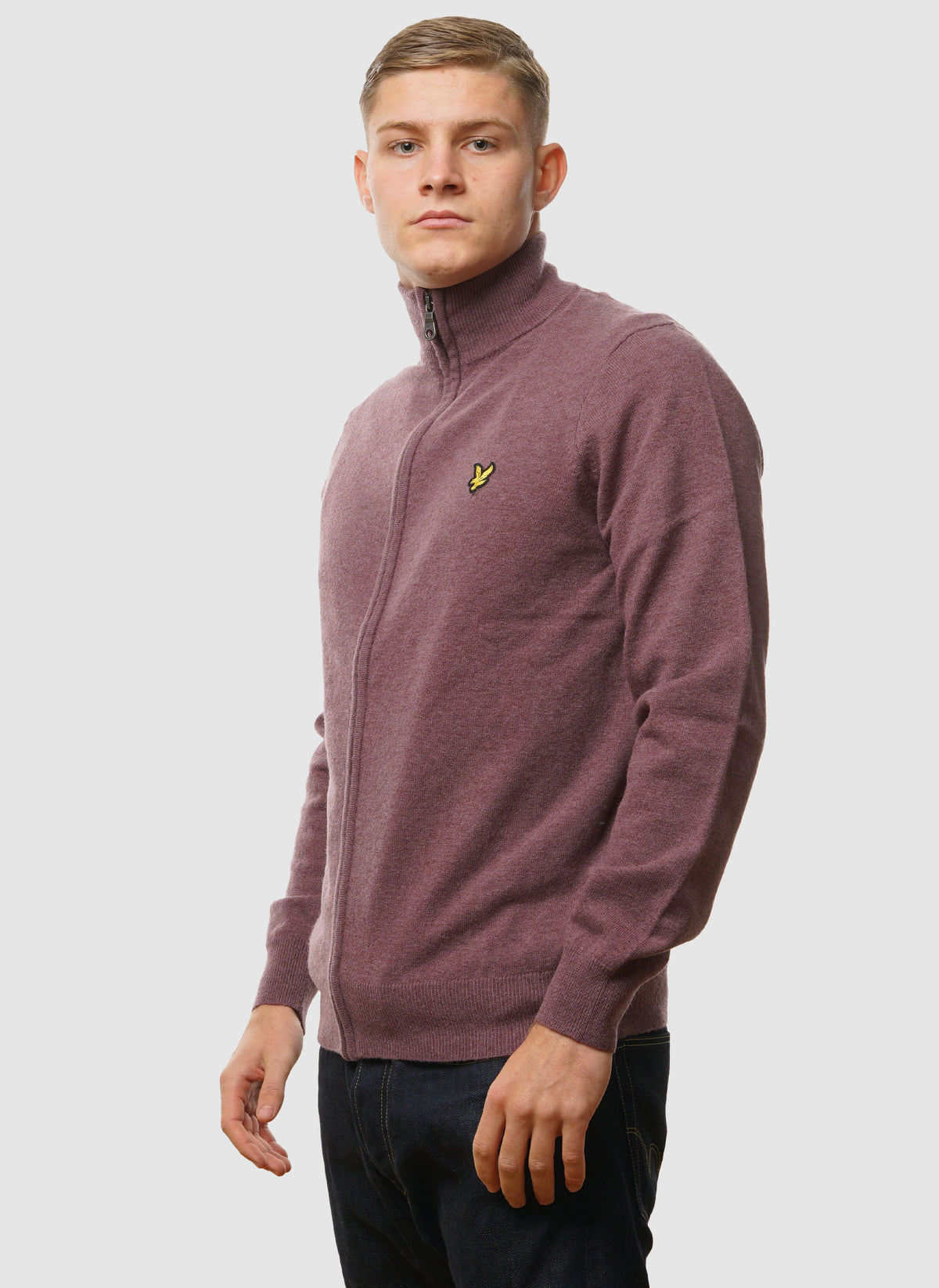 Lambswool Blend Zip Through Cardigan - Highland Mauve Marl