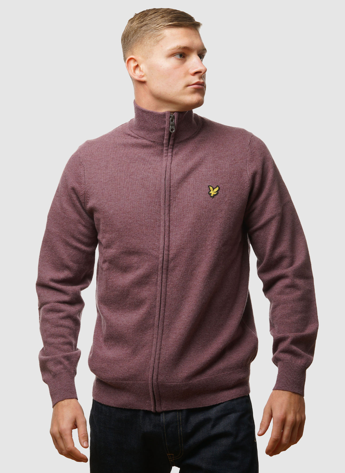 Lambswool Blend Zip Through Cardigan - Highland Mauve Marl