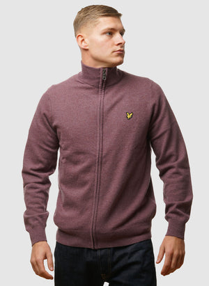 Lambswool Blend Zip Through Cardigan - Highland Mauve Marl