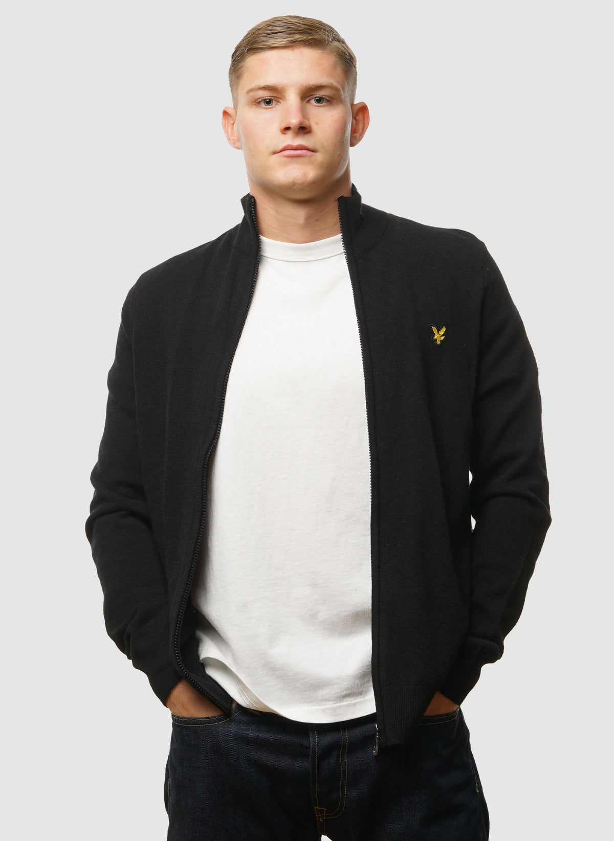 Lambswool Blend Zip Through Cardigan - Jet Black Marl