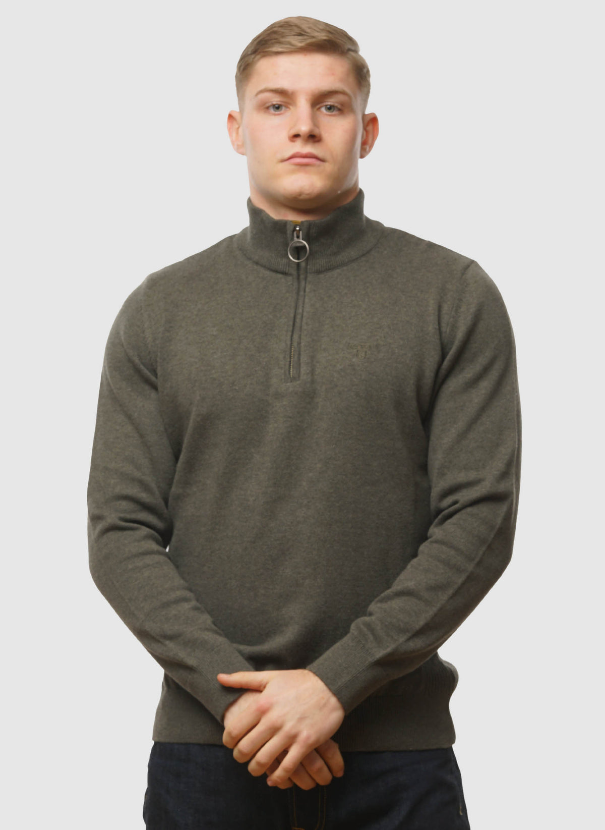 Cotton Half Zip Troyer - Olive Marl