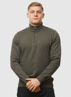Cotton Half Zip Troyer - Olive Marl