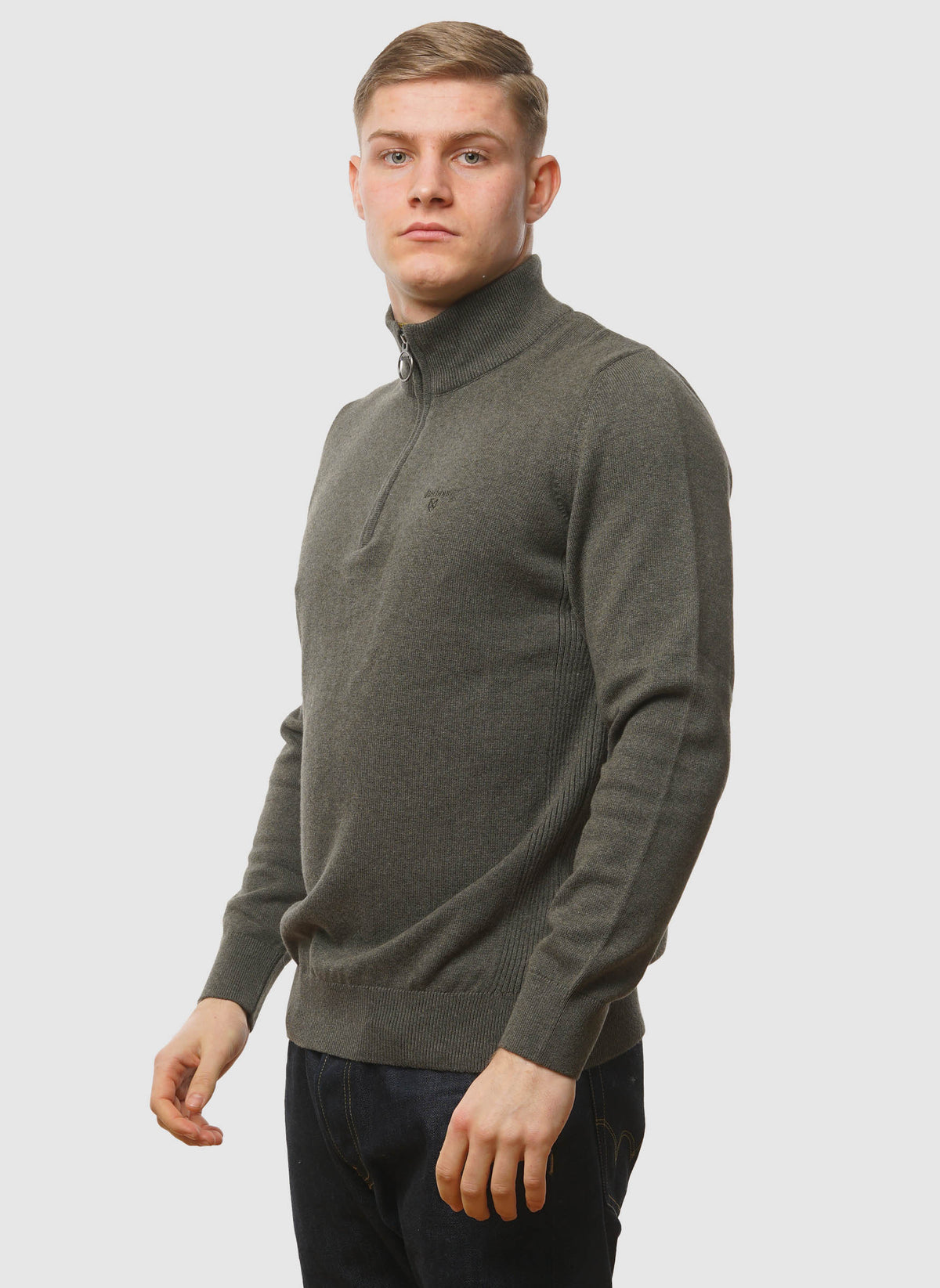 Cotton Half Zip Troyer - Olive Marl