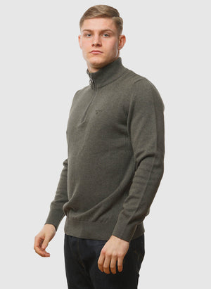 Cotton Half Zip Troyer - Olive Marl