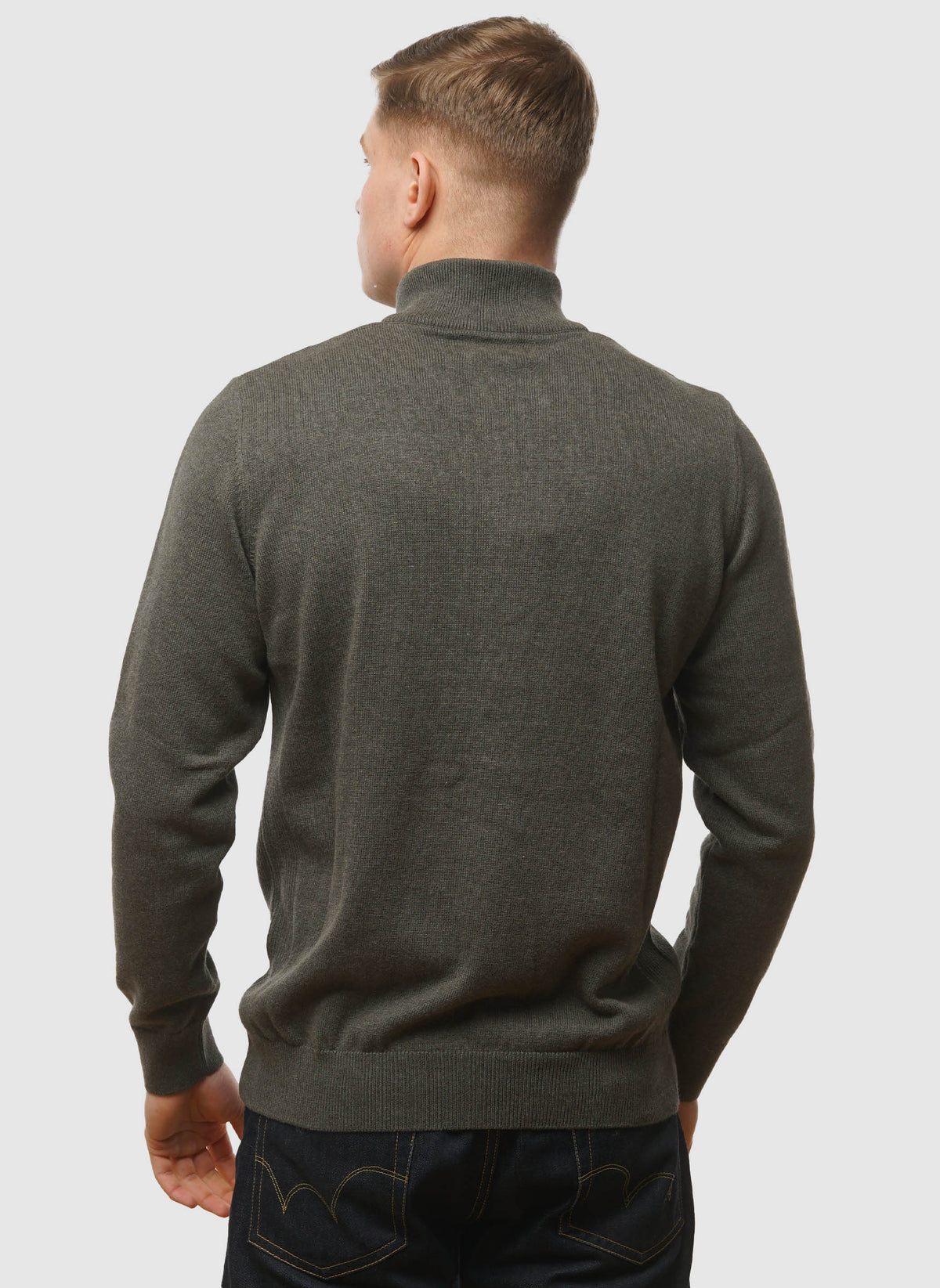 Cotton Half Zip Troyer - Olive Marl
