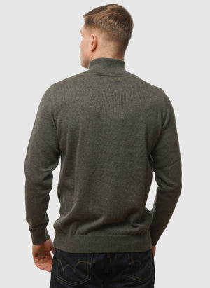 Cotton Half Zip Troyer - Olive Marl