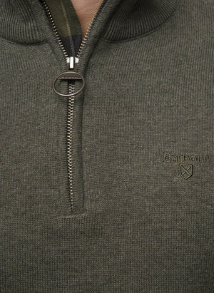 Cotton Half Zip Troyer - Olive Marl
