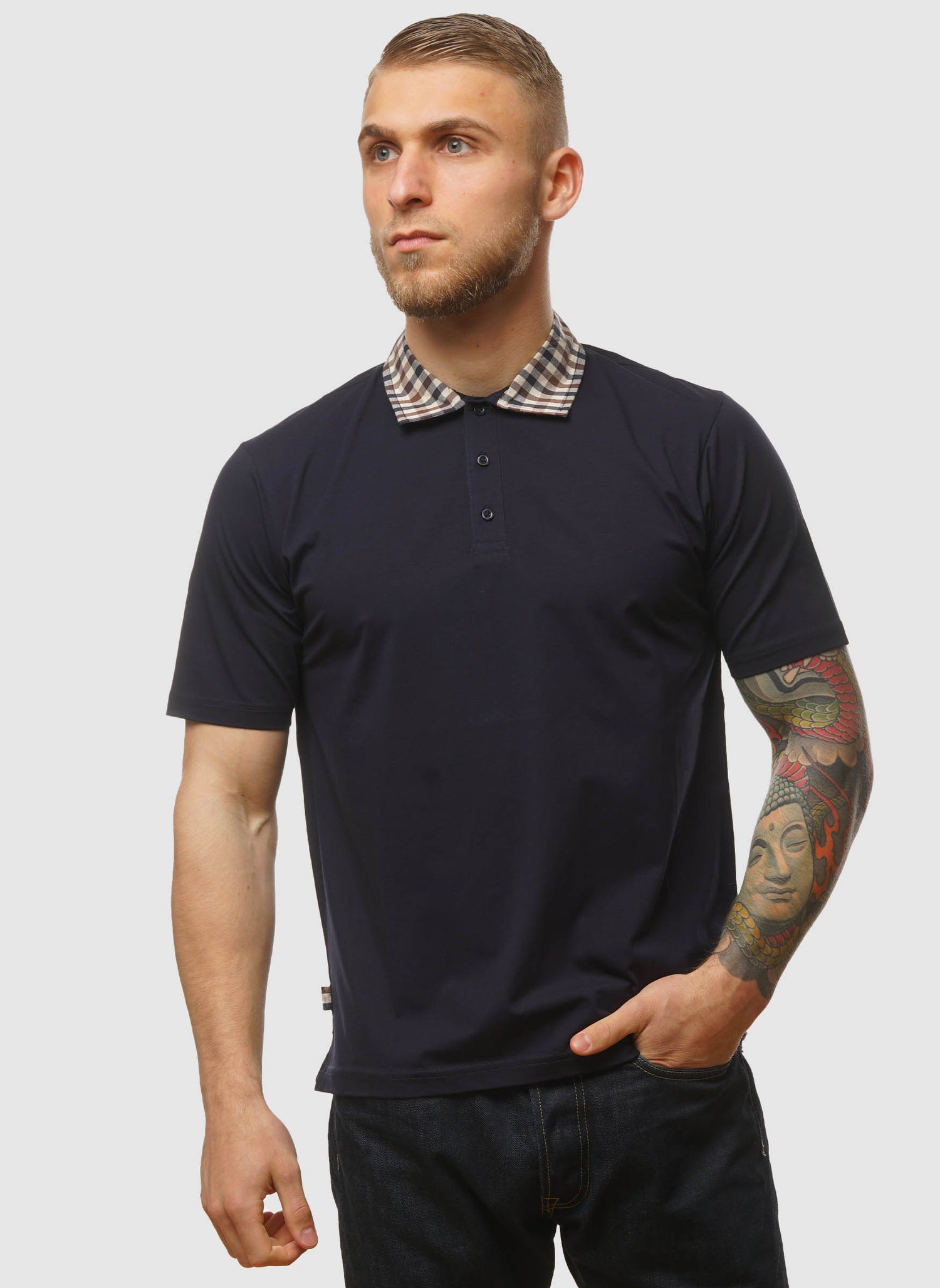 Supima Club Check Rip Polo Shirt - Navy