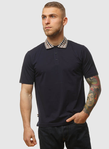 Supima Club Check Rip Polo Shirt - Navy