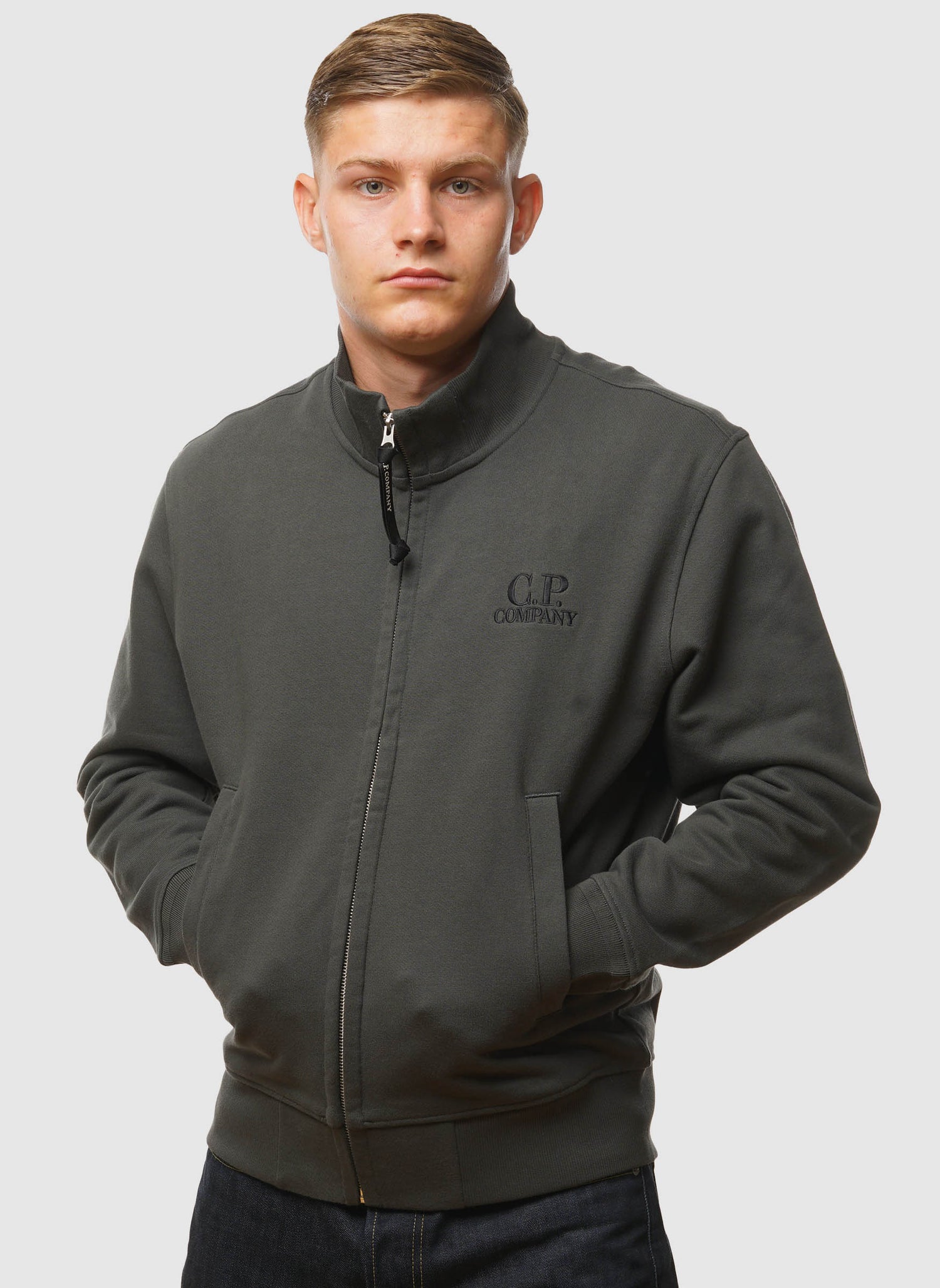 C.P. Logo Sweatshirt Jacket - Dark Shadow