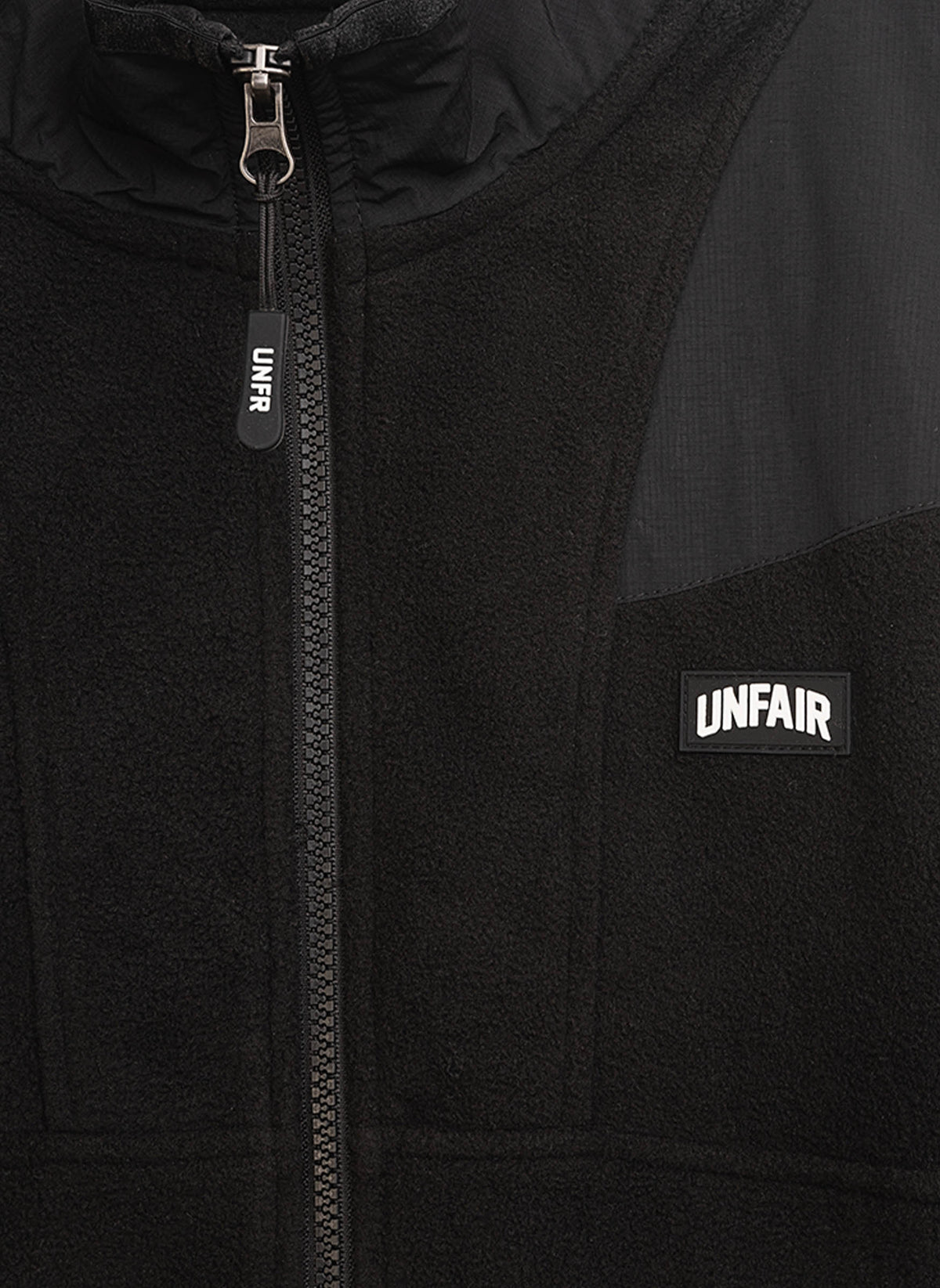 Fabric Mix Fleece Jacket - Black