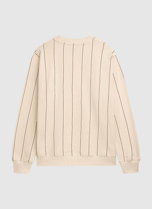 Classic Label Pinstripes Crewneck Sweatshirt - Cream