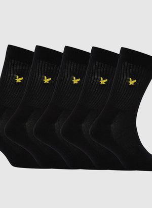 Five Pack Camdyn Tubular Socks - Black