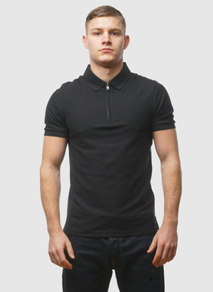 Ottoman Half Zip Polo Shirt - Jet Black
