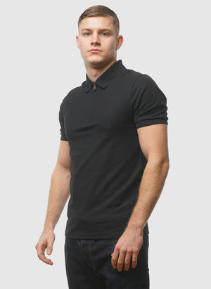 Ottoman Half Zip Polo Shirt - Jet Black