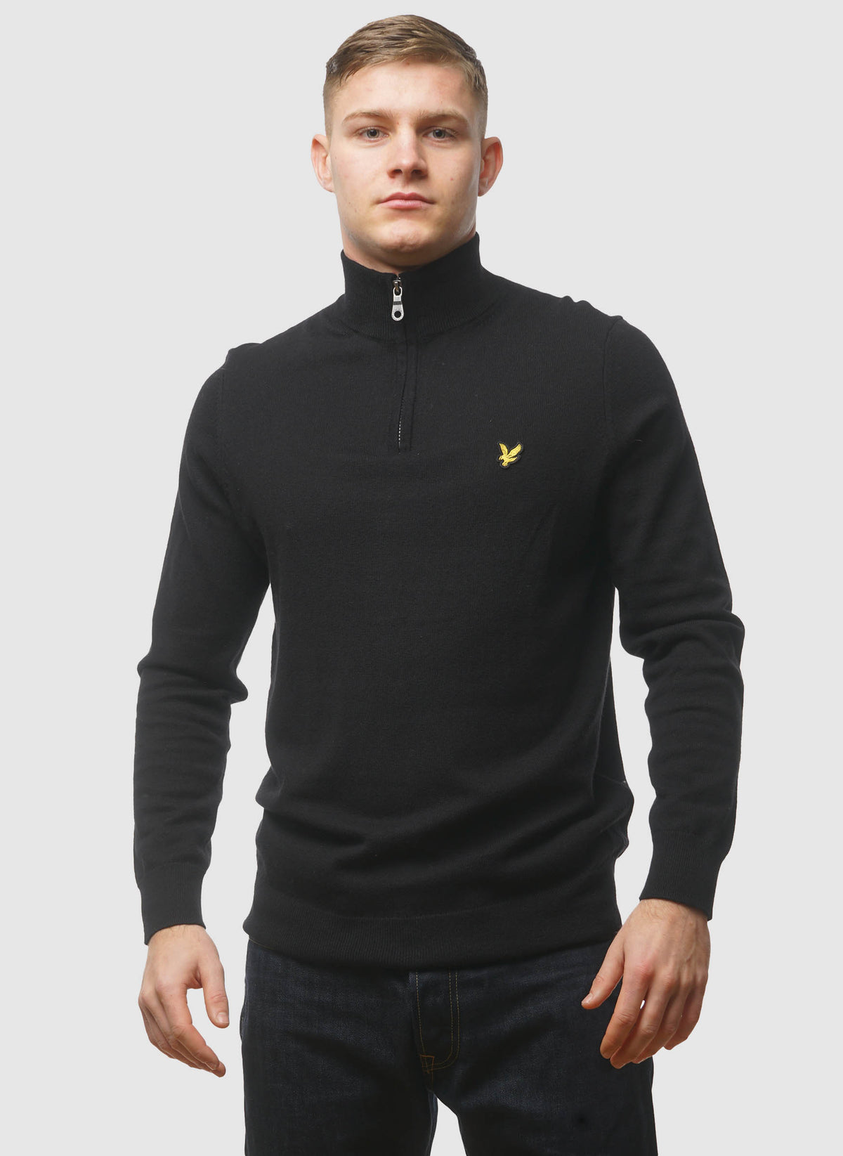 1/4 Zip Cotton Merino Jumper  - Jet Black