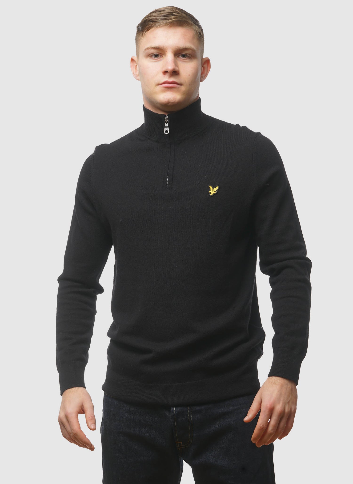 1/4 Zip Cotton Merino Jumper  - Jet Black