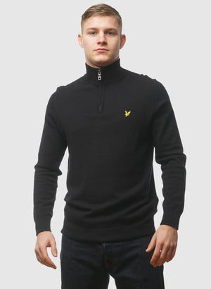 1/4 Zip Cotton Merino Jumper  - Jet Black