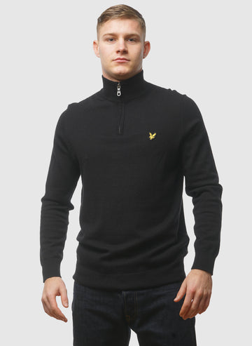 1/4 Zip Cotton Merino Jumper  - Jet Black