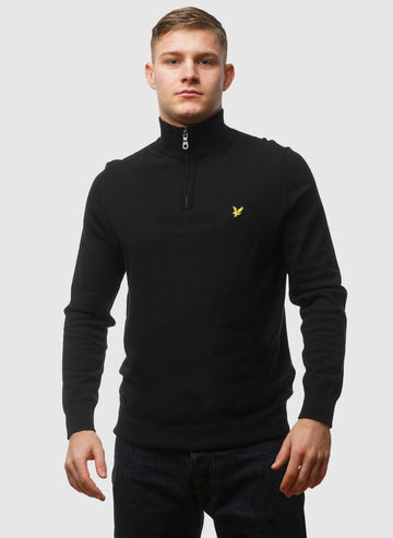 1/4 Zip Cotton Merino Jumper - Jet Black