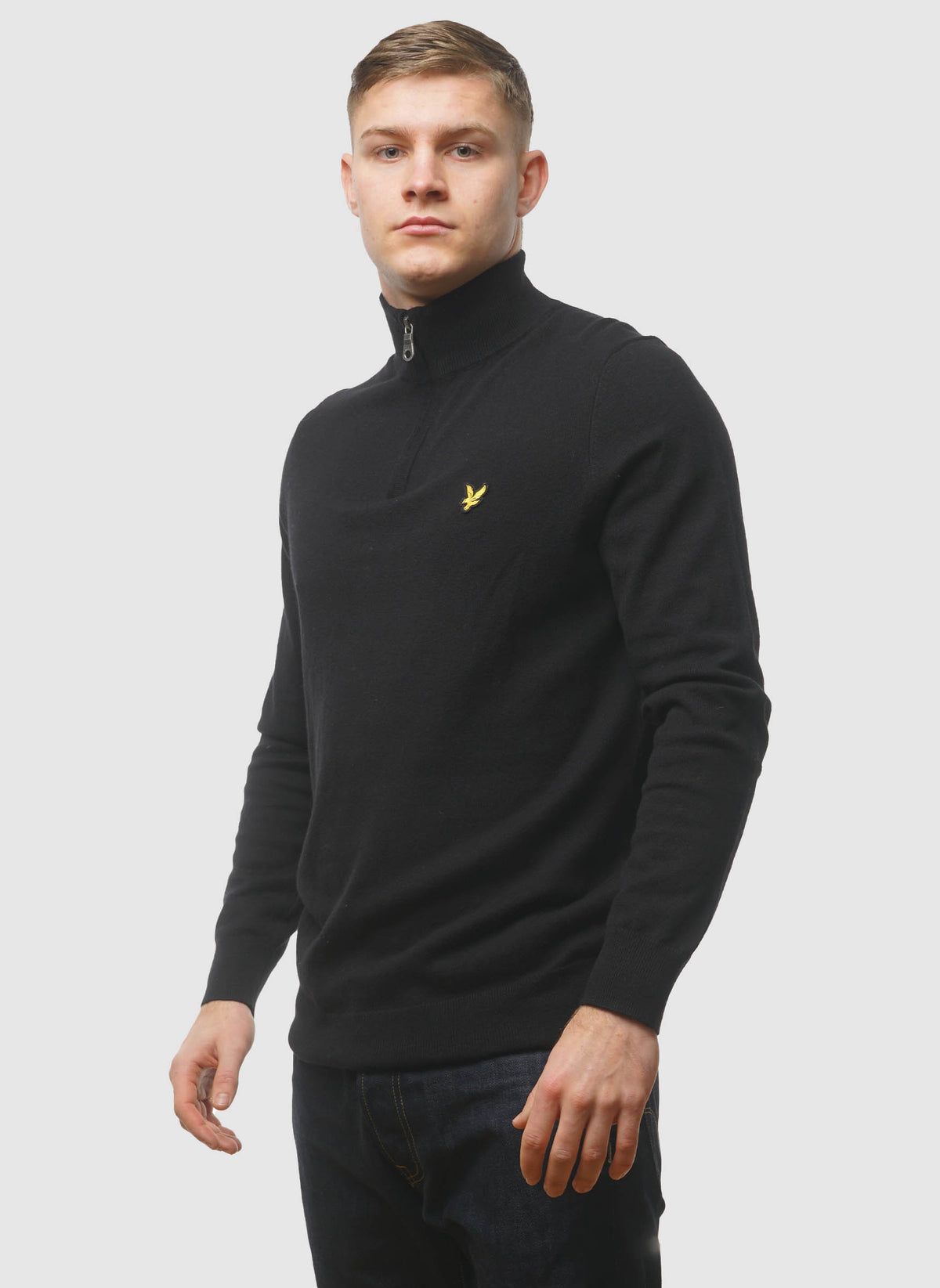 1/4 Zip Cotton Merino Jumper  - Jet Black