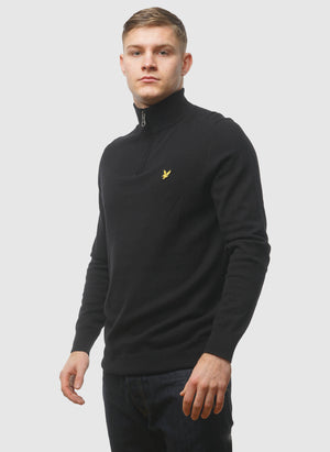 1/4 Zip Cotton Merino Jumper  - Jet Black