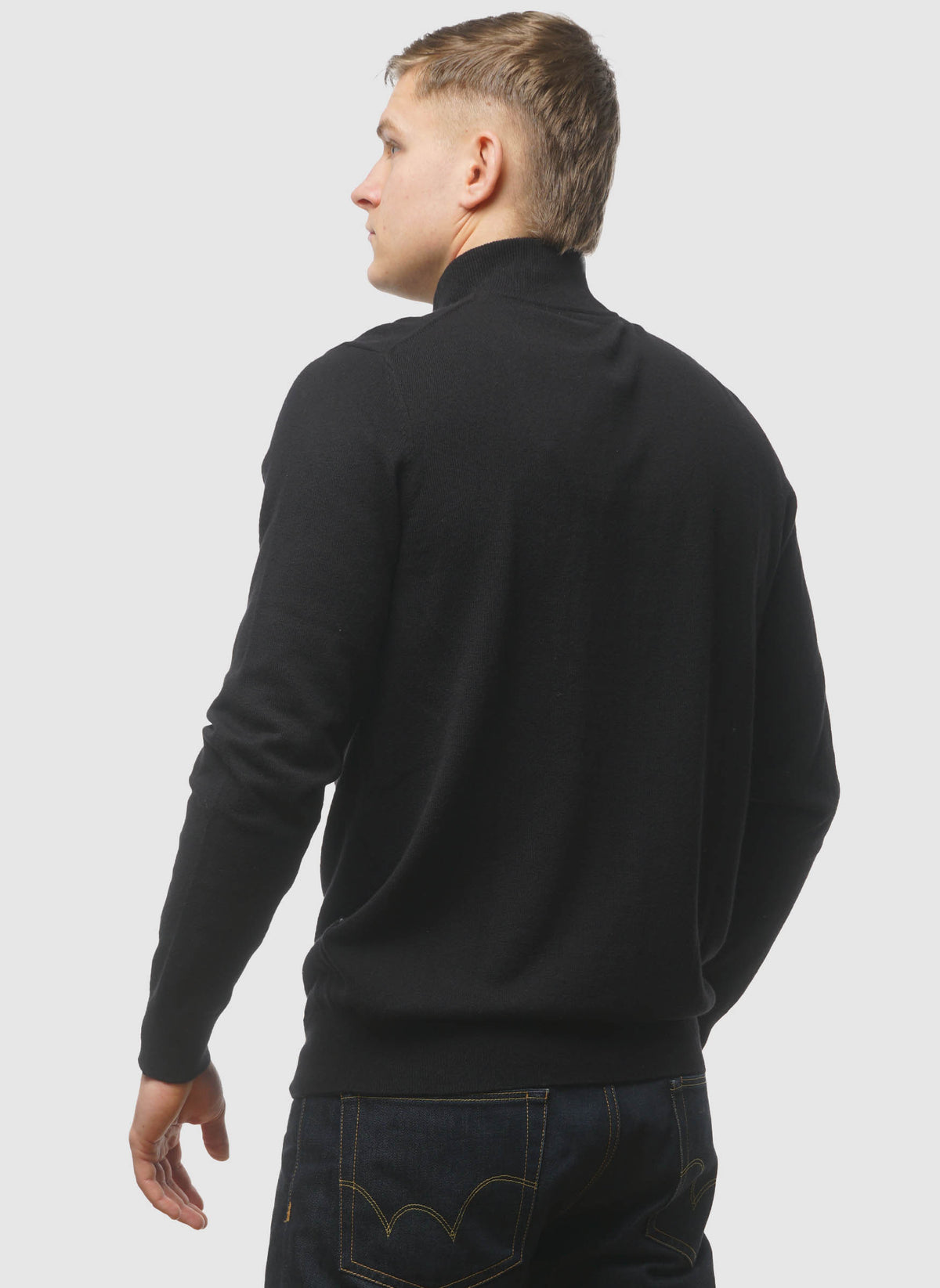 1/4 Zip Cotton Merino Jumper  - Jet Black