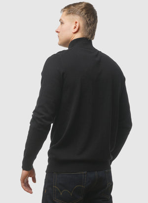 1/4 Zip Cotton Merino Jumper  - Jet Black